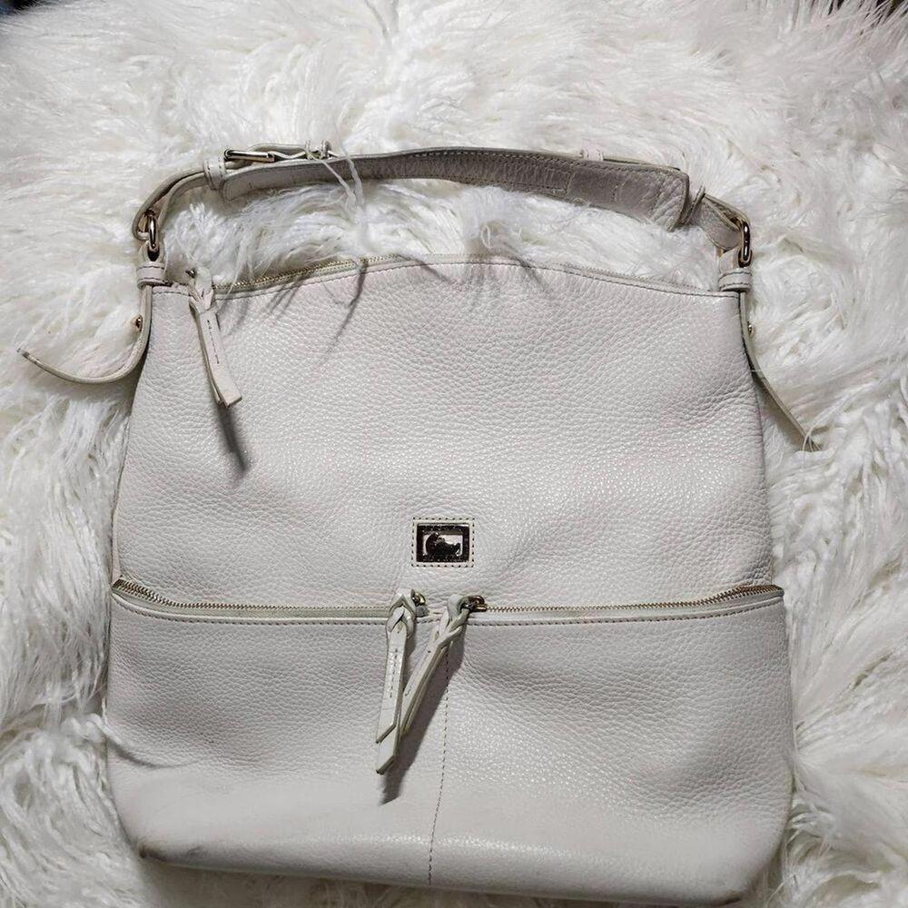 Dooney & Bourke Pebbled Leather Cream Shoulder Bag Duck Logo Hobo Purse